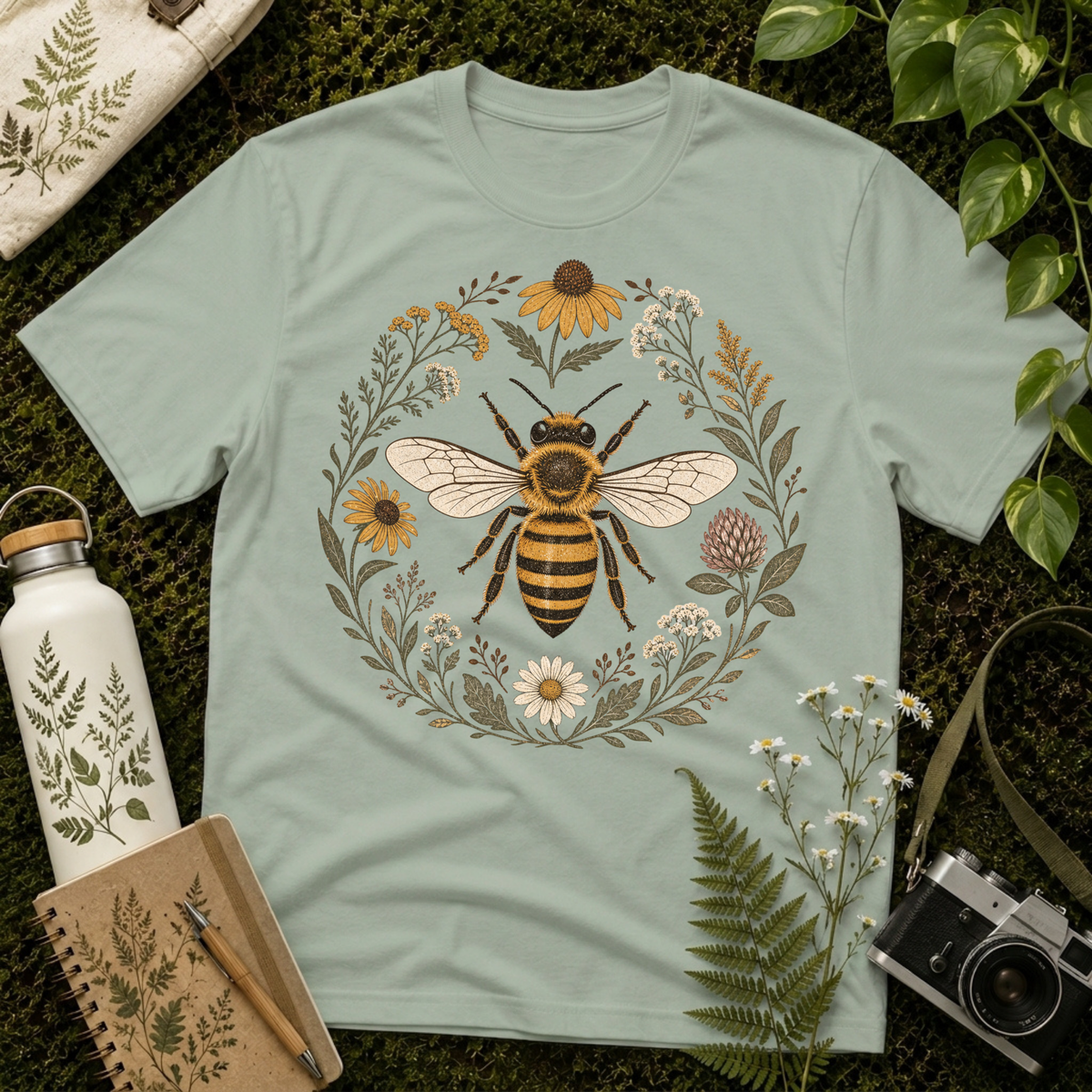Bee Daisy Flower Circle Tee