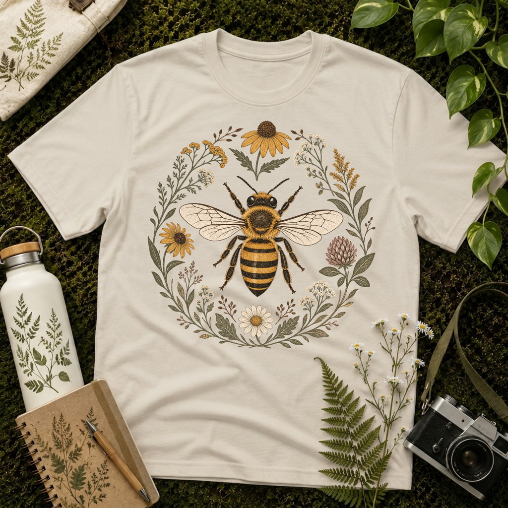 Bee Daisy Flower Circle Tee