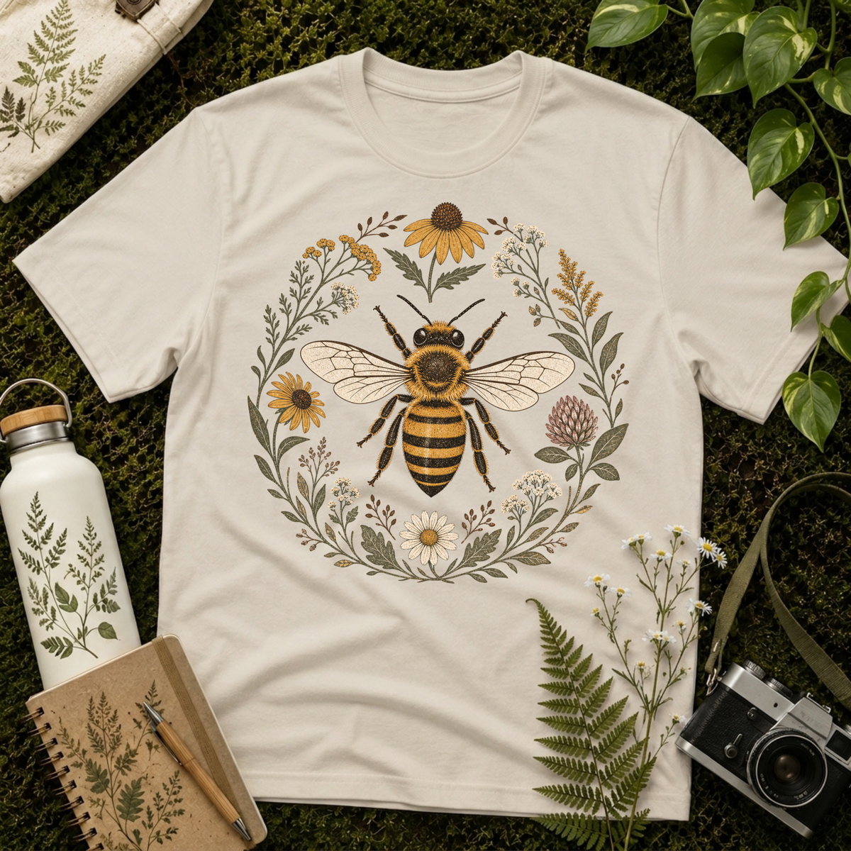 Bee Daisy Flower Circle Tee
