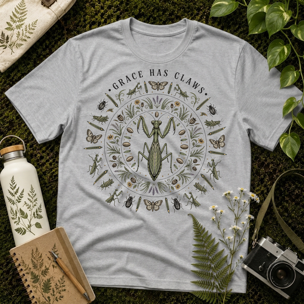 Grace Has Claws Praying Mantis Mandala Tee