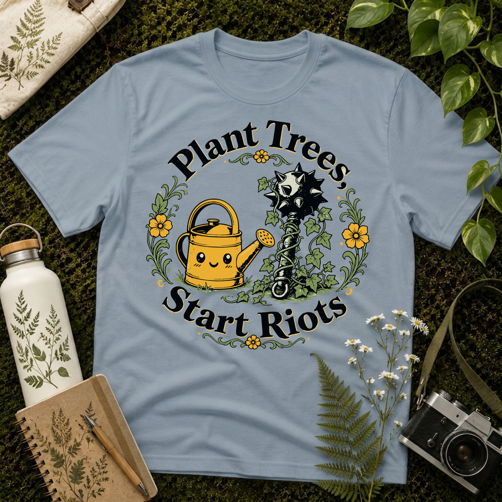 Plant Trees Start Riots Watering Can Tee