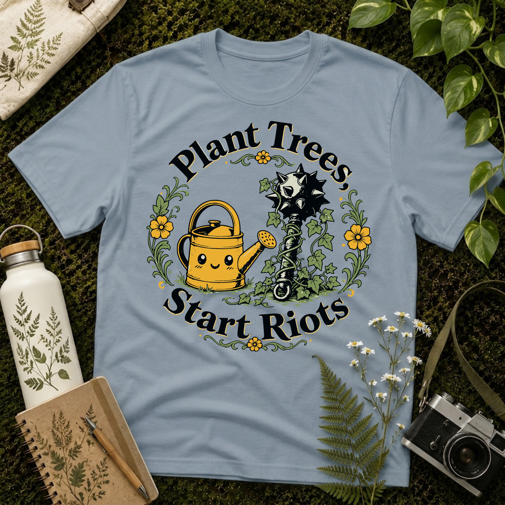 Plant Trees Start Riots Watering Can Tee