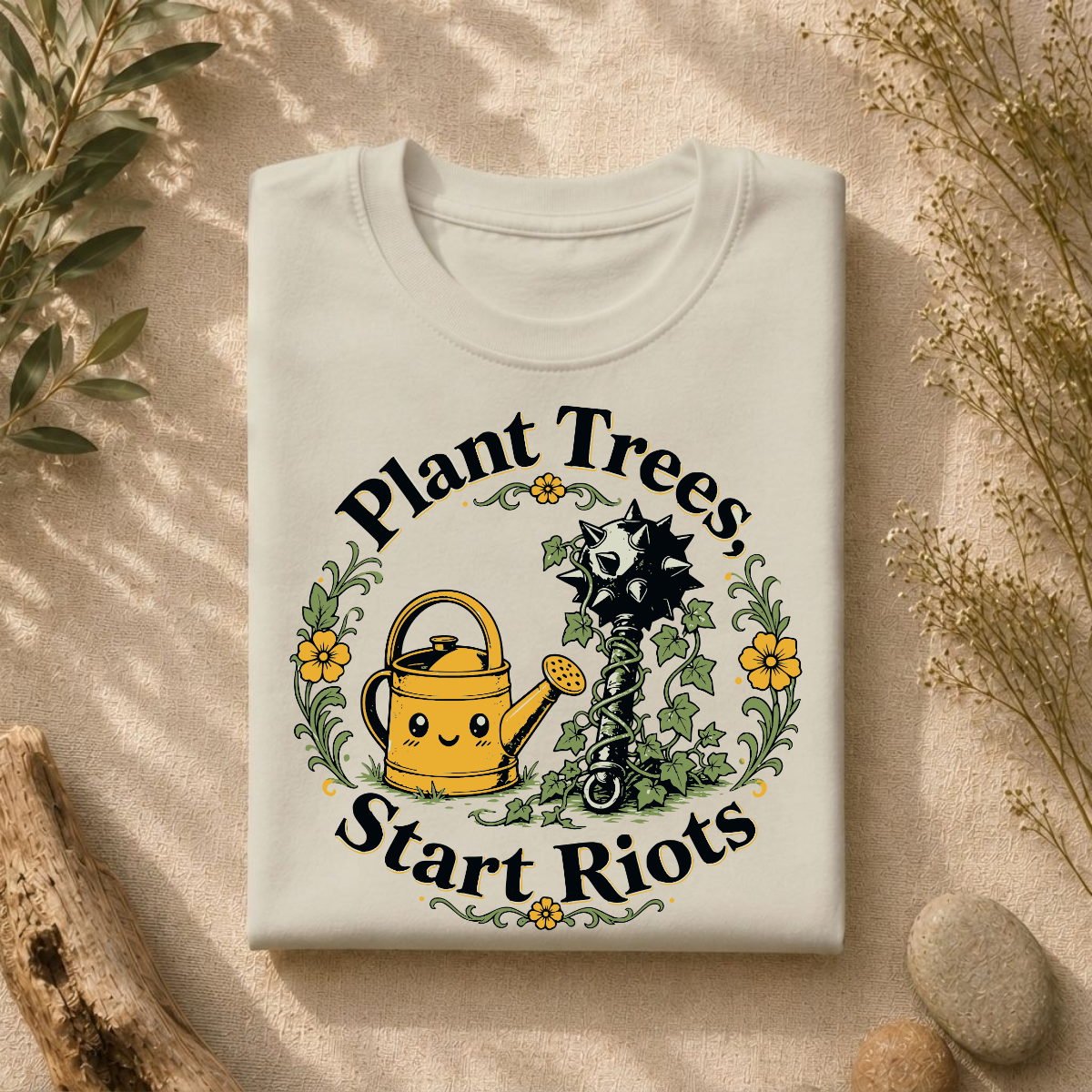 Plant Trees Start Riots Watering Can Tee