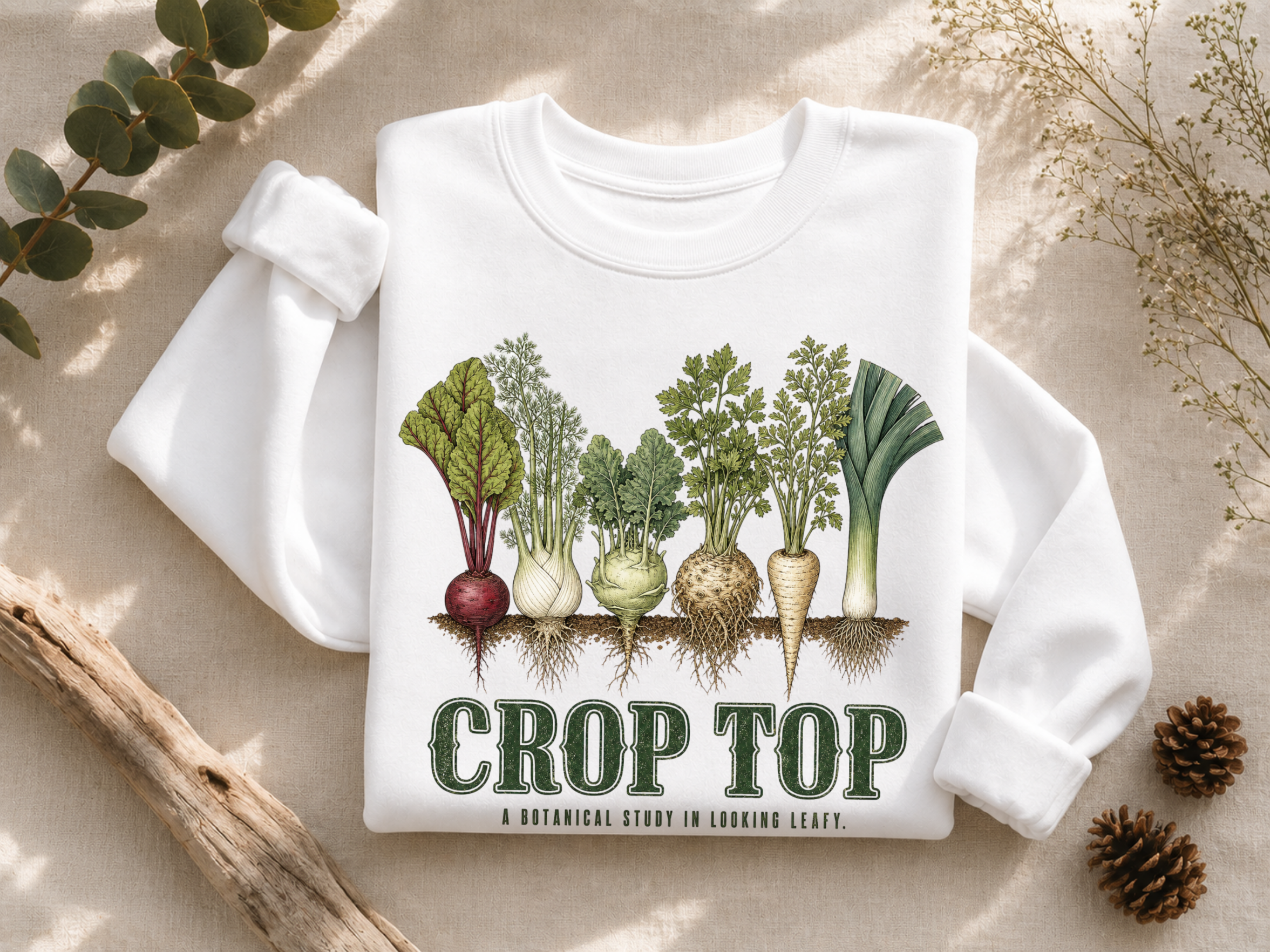 Crop Top Looking Leafy Crewneck Sweatshirt