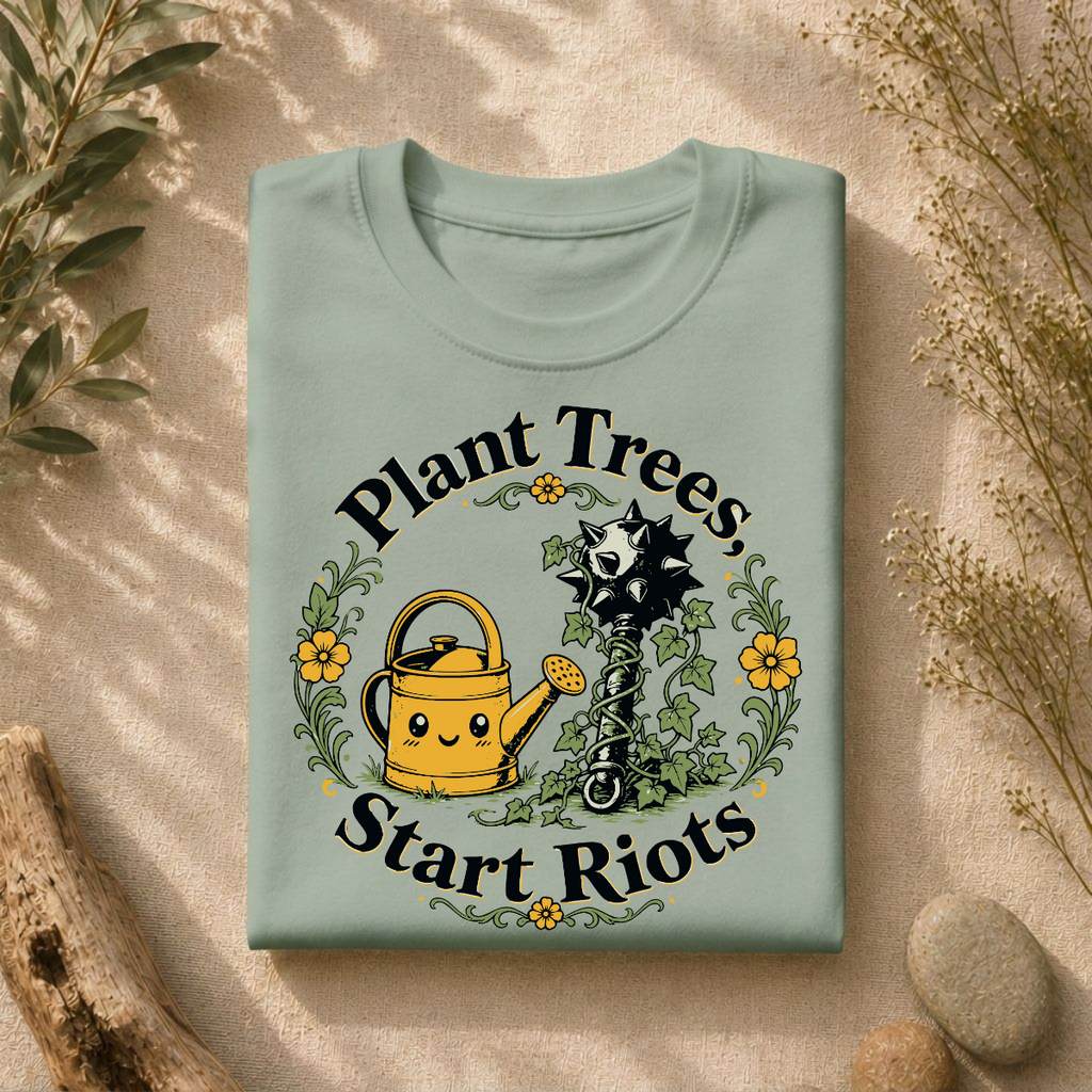 Plant Trees Start Riots Watering Can Tee