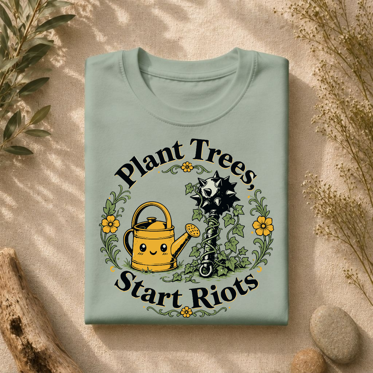 Plant Trees Start Riots Watering Can Tee