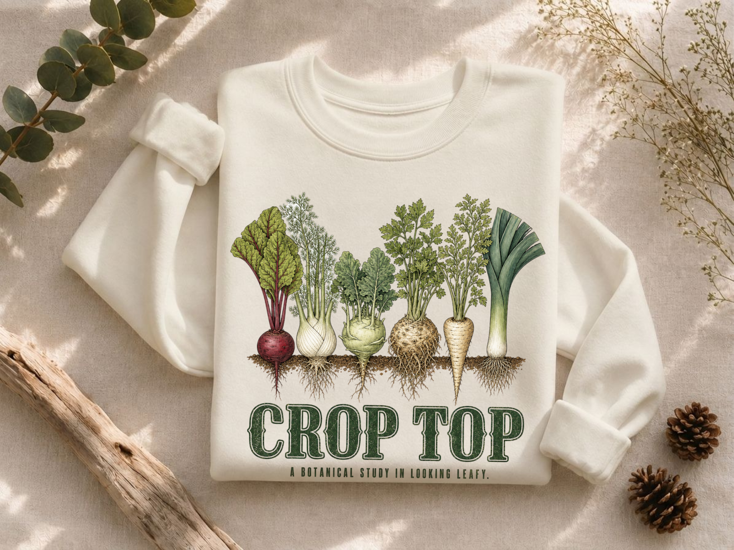 Crop Top Looking Leafy Crewneck Sweatshirt