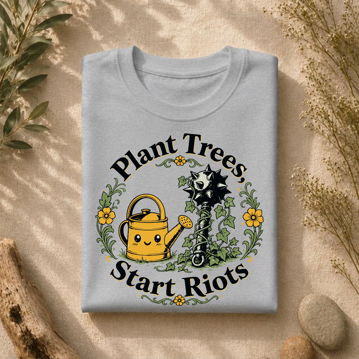 Plant Trees Start Riots Watering Can Tee