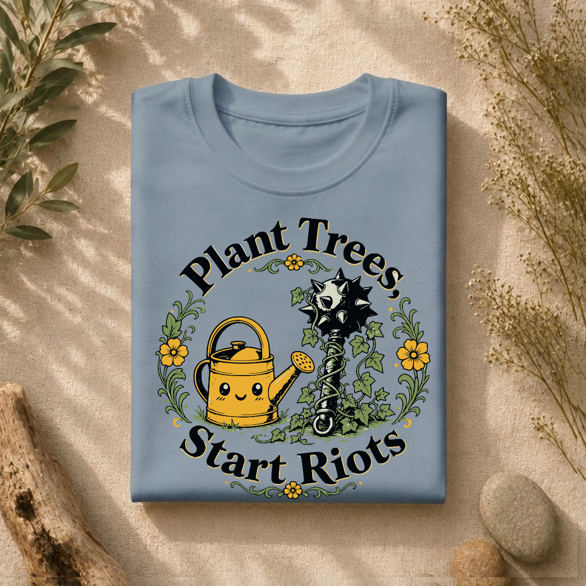 Plant Trees Start Riots Watering Can Tee