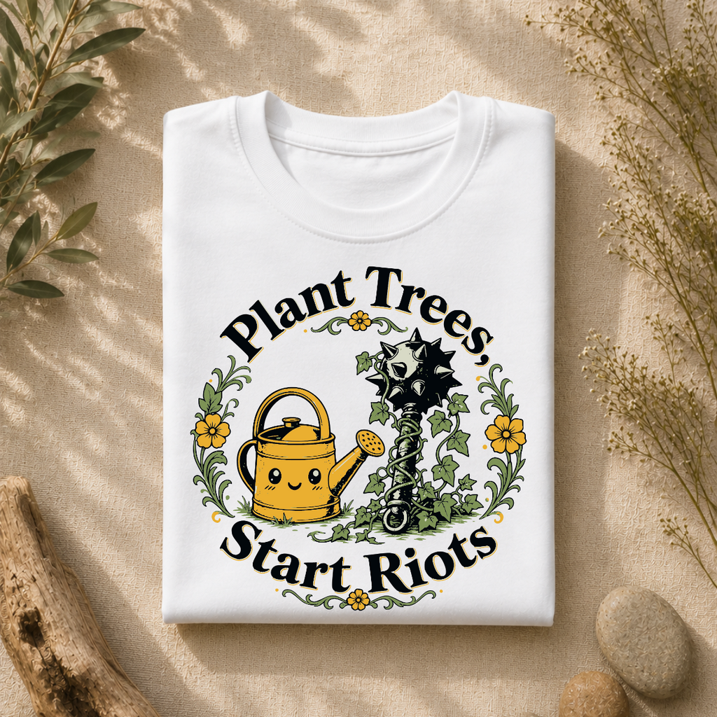 Plant Trees Start Riots Watering Can Tee