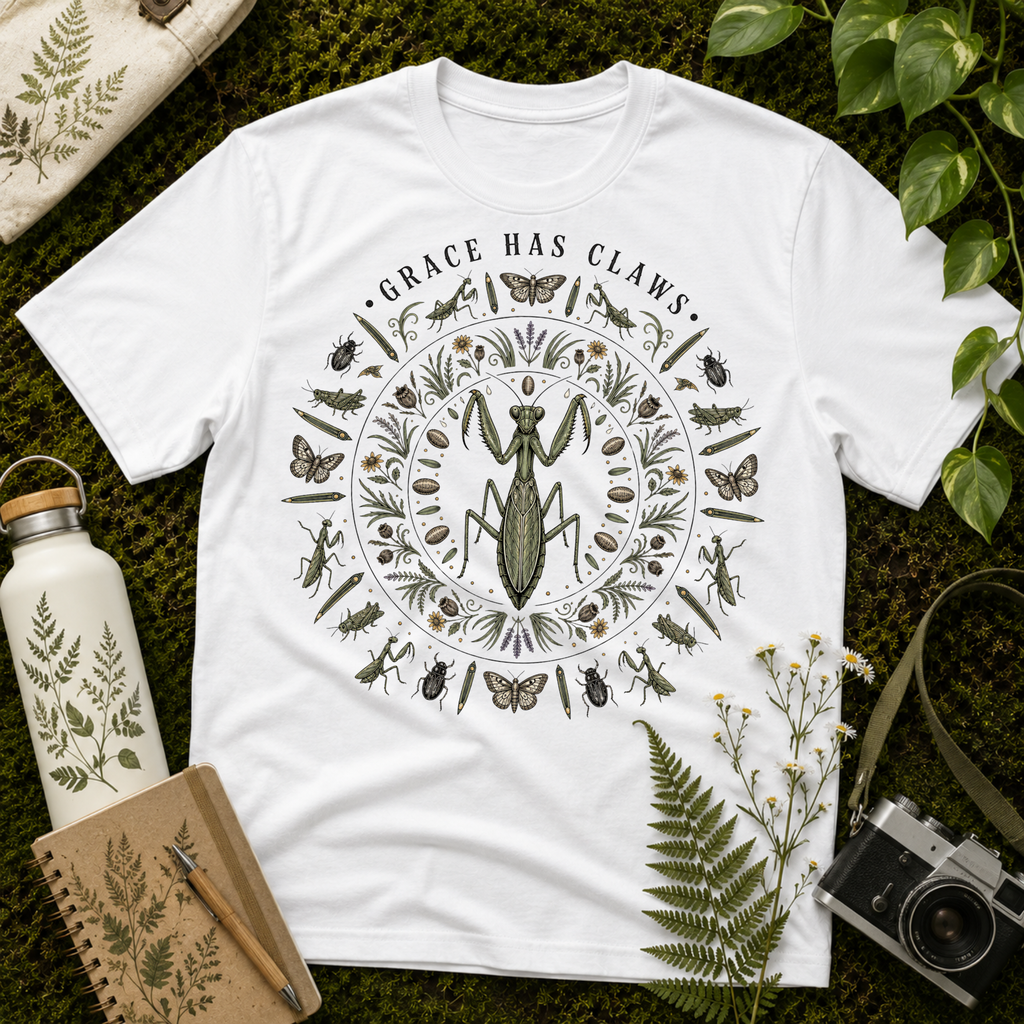 Grace Has Claws Praying Mantis Mandala Tee