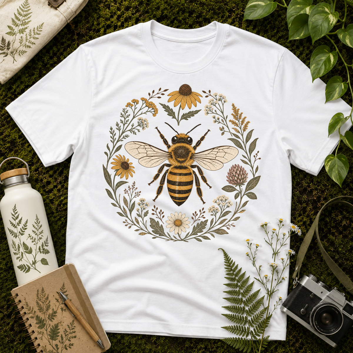 Bee Daisy Flower Circle Tee