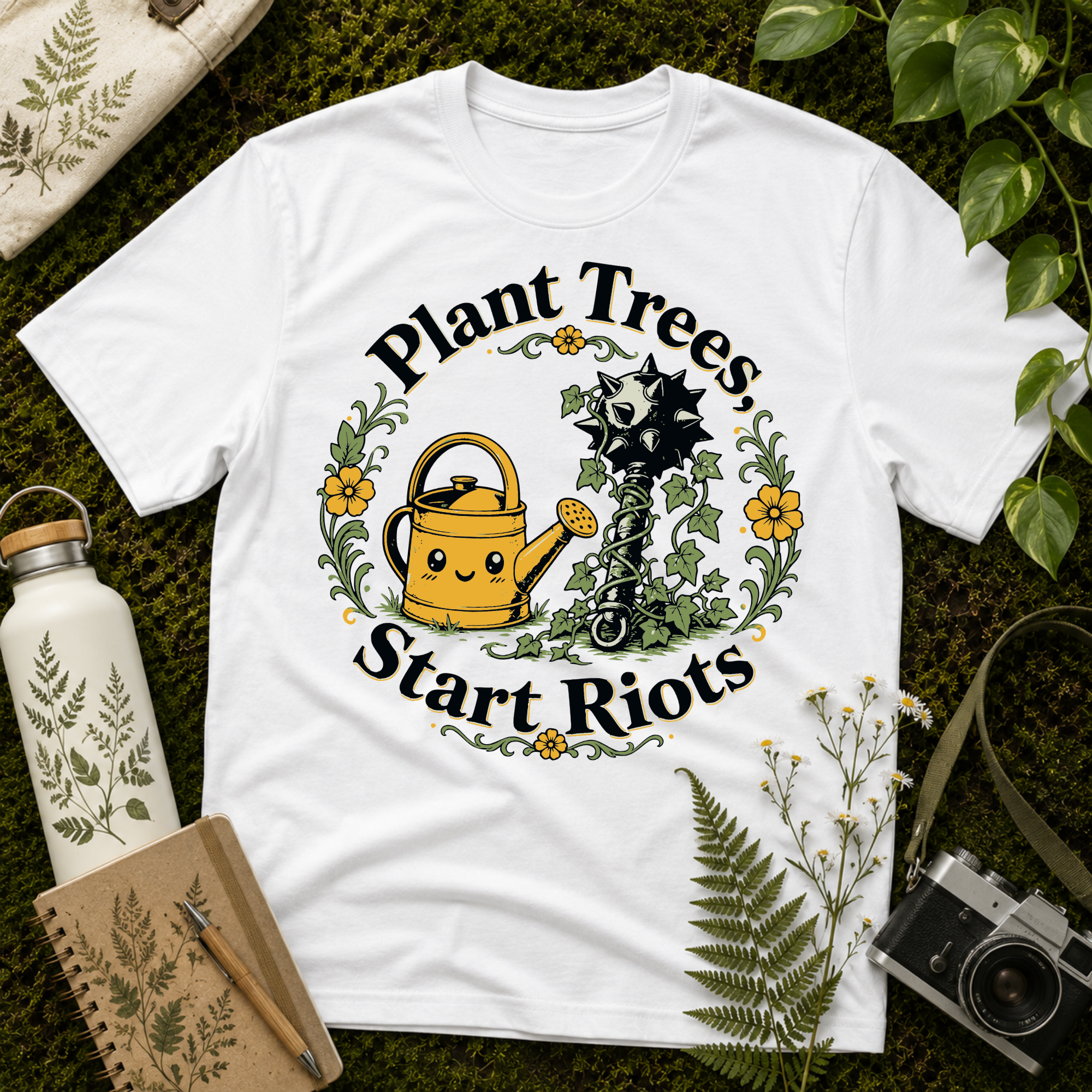 Plant Trees Start Riots Watering Can Tee